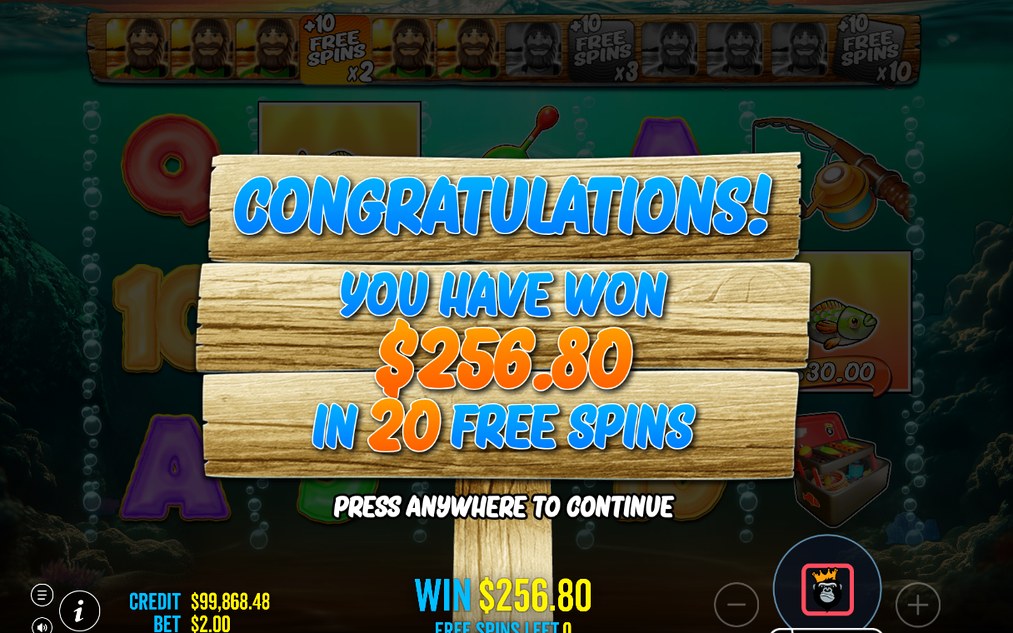 Win screen after a WILD collects MONEY FISH values