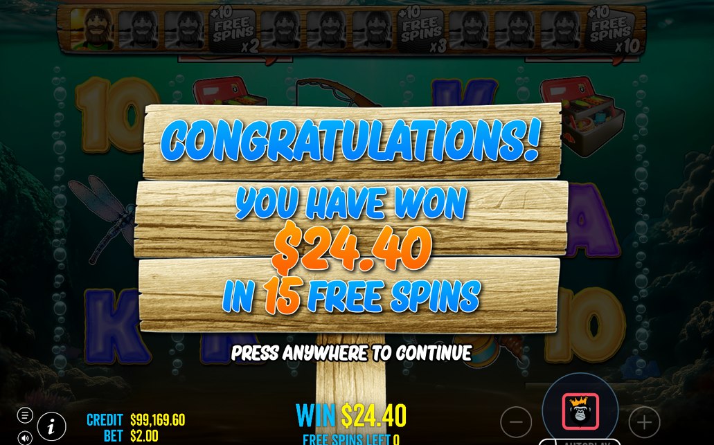 Win screen at the close of a Free Spins round