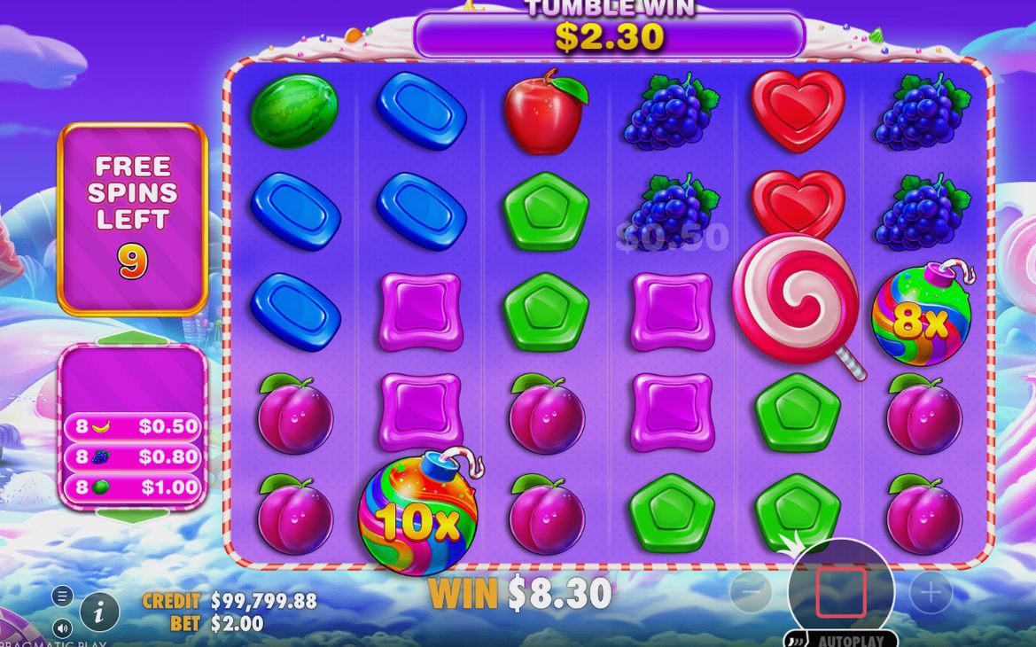 Free Spins grid with the swirl lollipop scatters