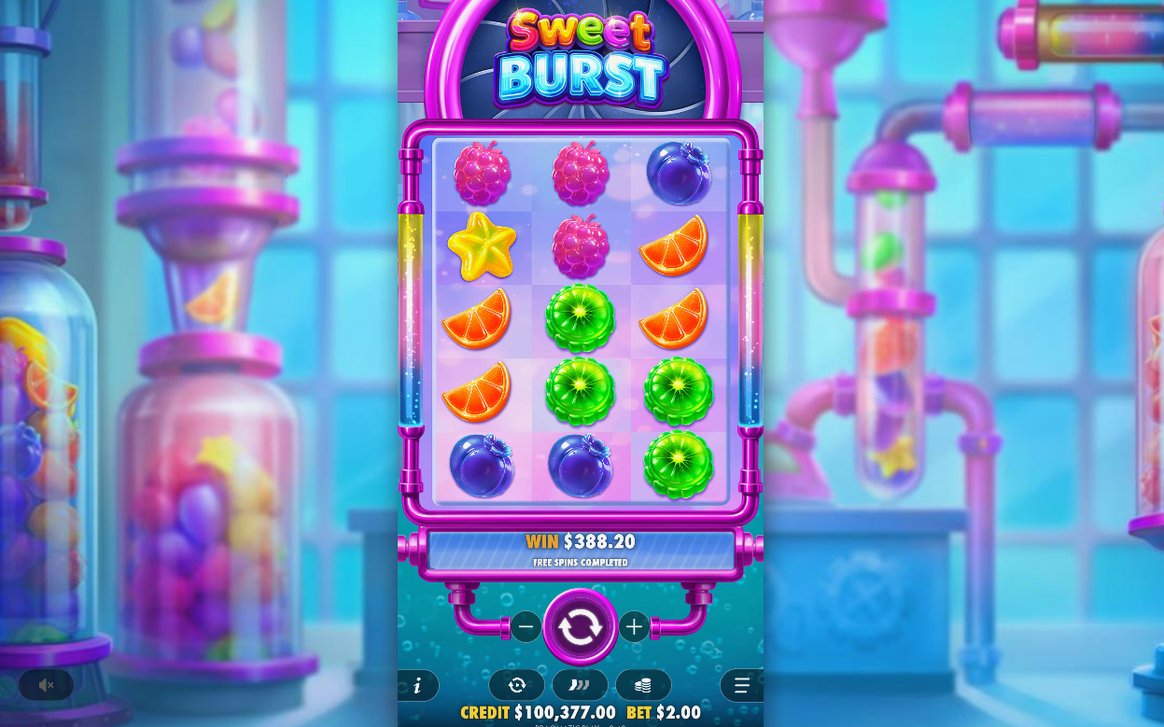 Win screen with candies paid anywhere on the grid